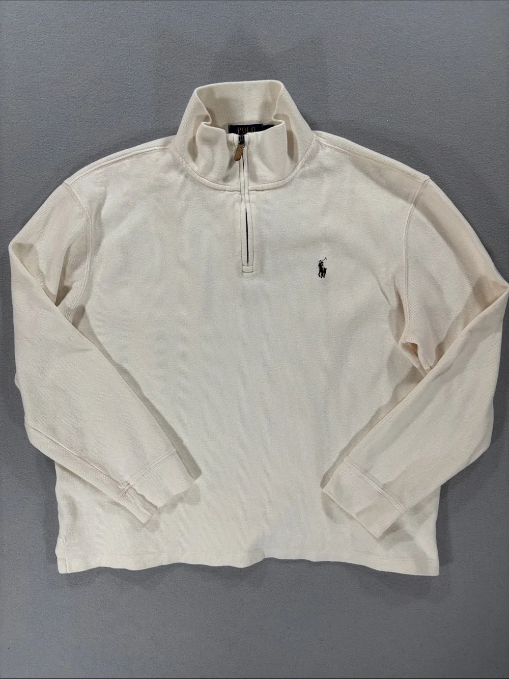 Vintage Polo by Ralph Lauren Men's Cream Quarter-Zip Pullover L